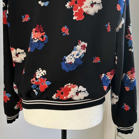 Vince Camuto Chic Black Floral Crepe Lined Bomber Jacket with Zip – US S - Picture 8 of 10